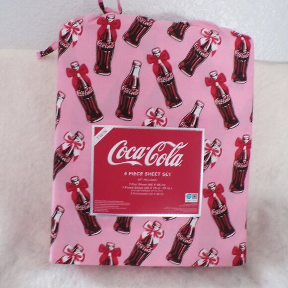 Coca Cola Other - Coke Bottle Print Twin Sheet Set Retro Soda Bedding NWT Coca-Cola 4 pc